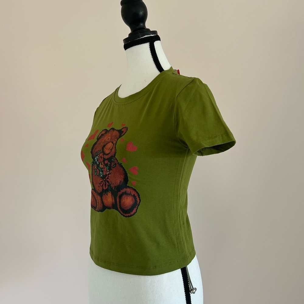 SinsaGom Teddy Bear and Hearts Green T-shirt - Picture 3 of 6